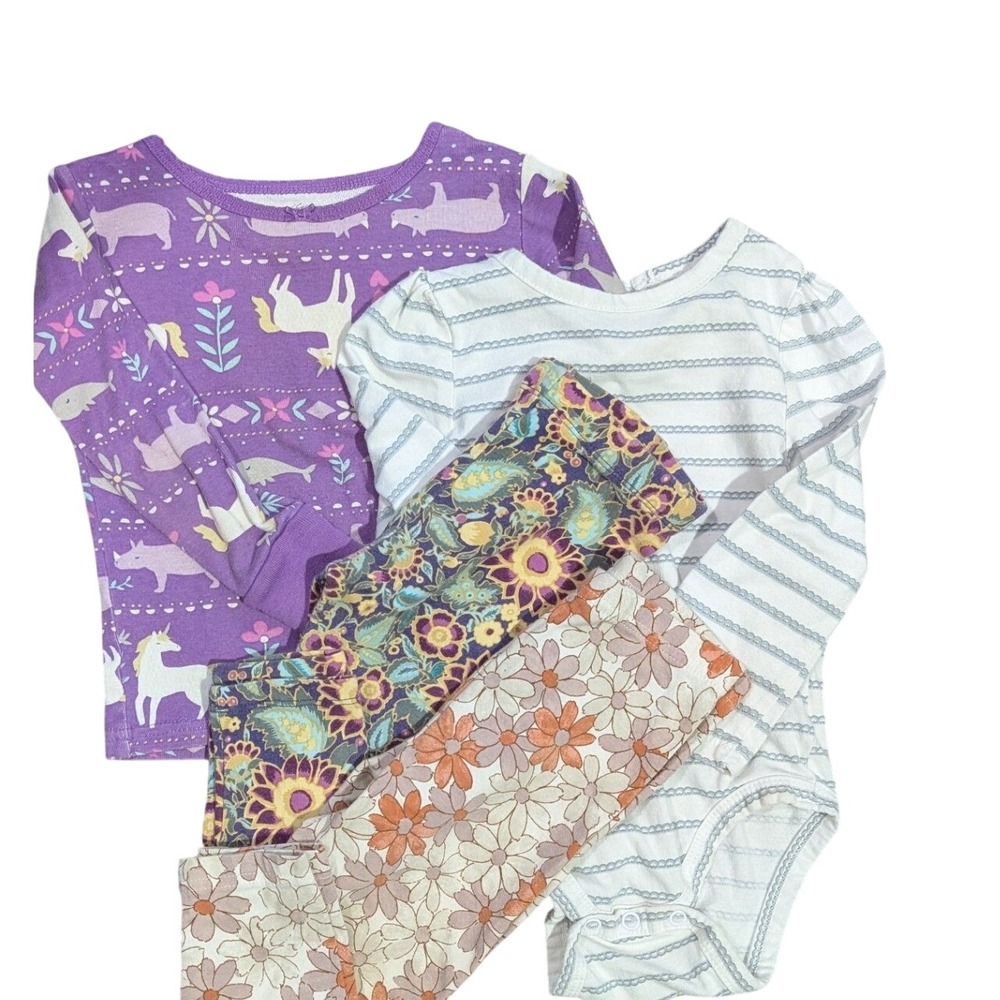 Toddler Long Sleeve Shirt, Stripped Bodysuit +‎ 2 Leggings Size 24MO